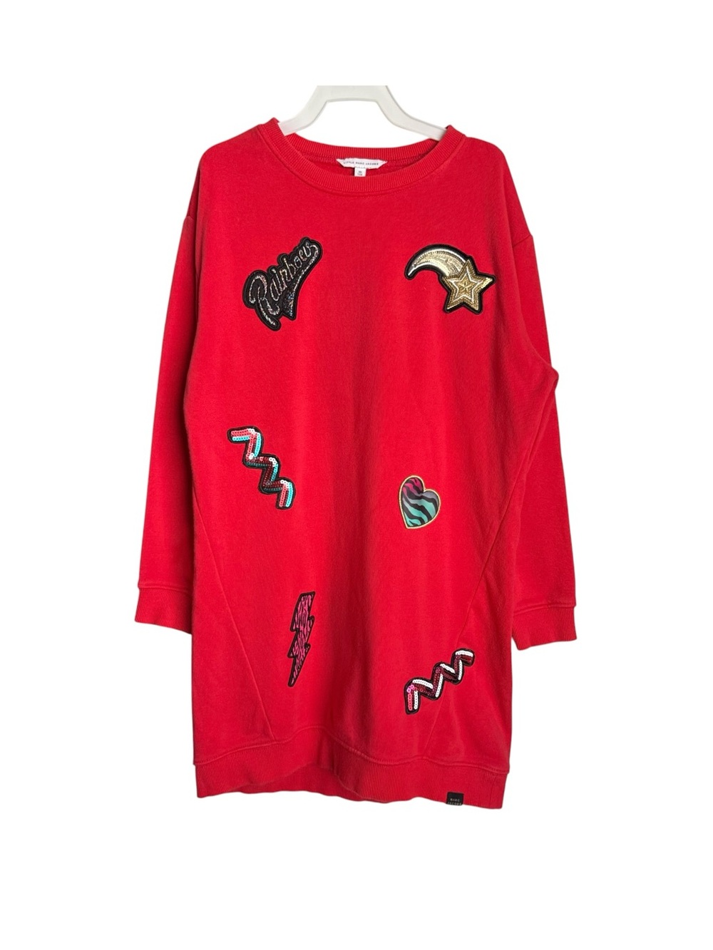 Little Marc Jacobs Girls Red Sweatshirt Dress Size 10 Patch Sequin Appliqués